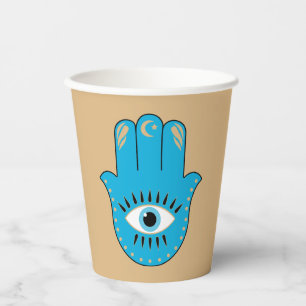 Hamsa Hand Greek Evil Eye Blue Paper Cups