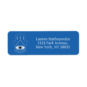 Hamsa Hand Greek Evil Eye Blue Return Address Label