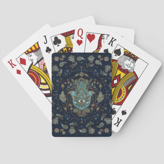 Hamsa Hand -Hand of Fatima Blue Gemstones Playing Cards (Back)