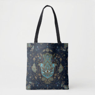 Hamsa Hand -Hand of Fatima Blue Gemstones Tote Bag
