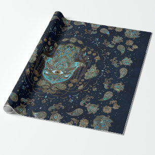 Hamsa Hand -Hand of Fatima Blue Gemstones Wrapping Paper