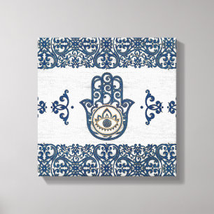 Hamsa Hand - Hand of Fatima blue wood Canvas Print