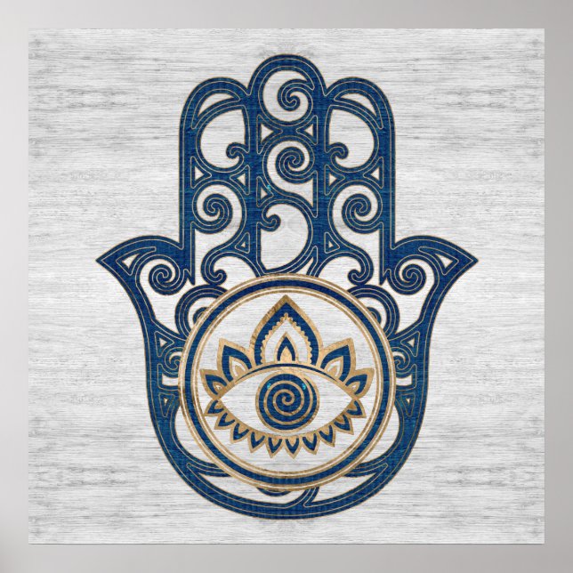 Hamsa Hand - Hand of Fatima blue wood Poster (Front)
