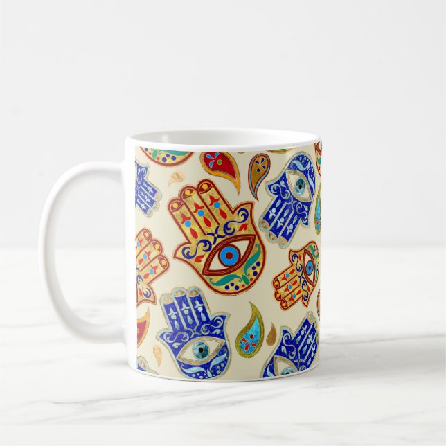Hamsa Hand - Hand of Fatima colourful pattern Coffee Mug (Left)