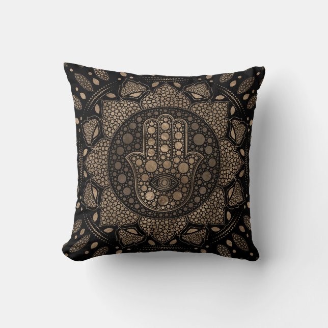 Hamsa Hand -Hand of Fatima in Lotus mandala Cushion (Front)