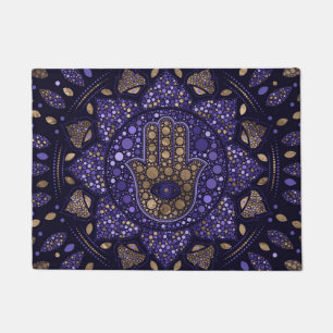 Hamsa Hand -Hand of Fatima in Lotus mandala Doormat