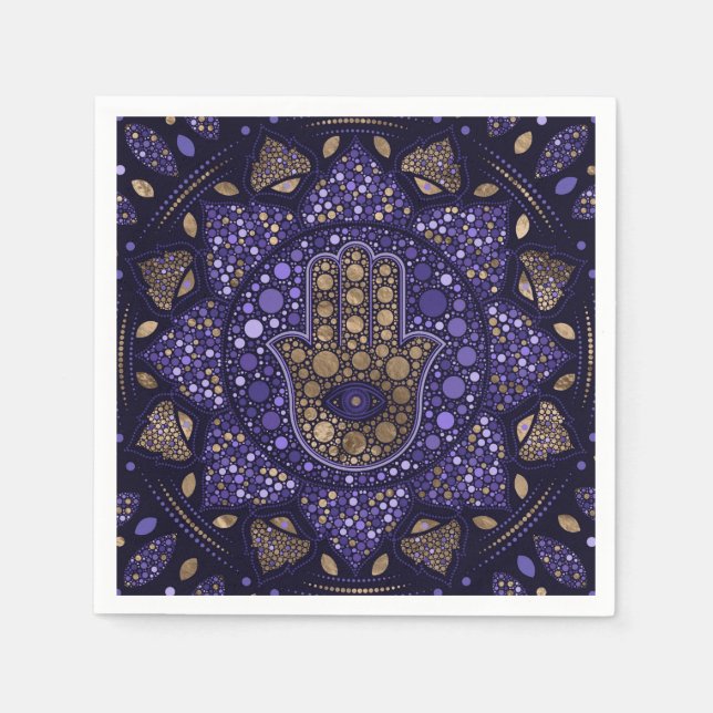 Hamsa Hand -Hand of Fatima in Lotus mandala Napkin (Front)