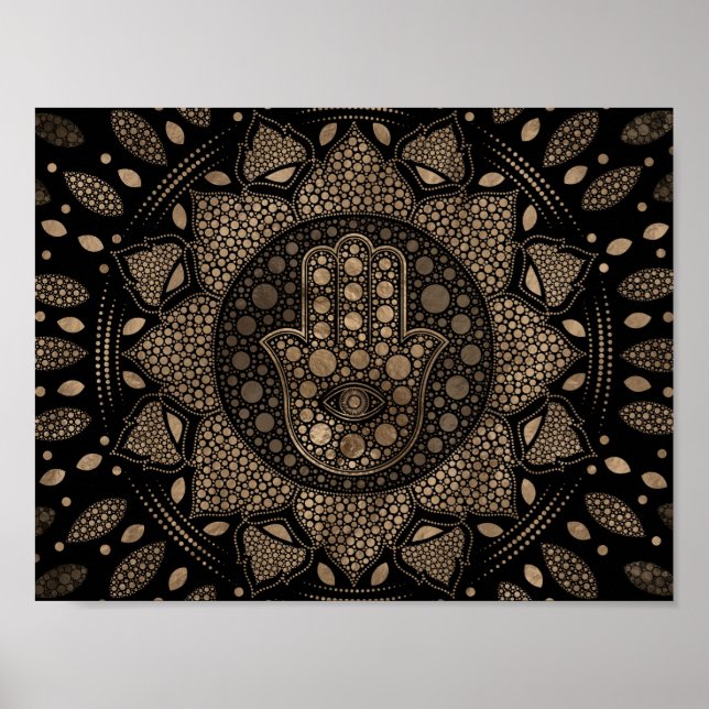 Hamsa Hand -Hand of Fatima in Lotus mandala Poster (Front)