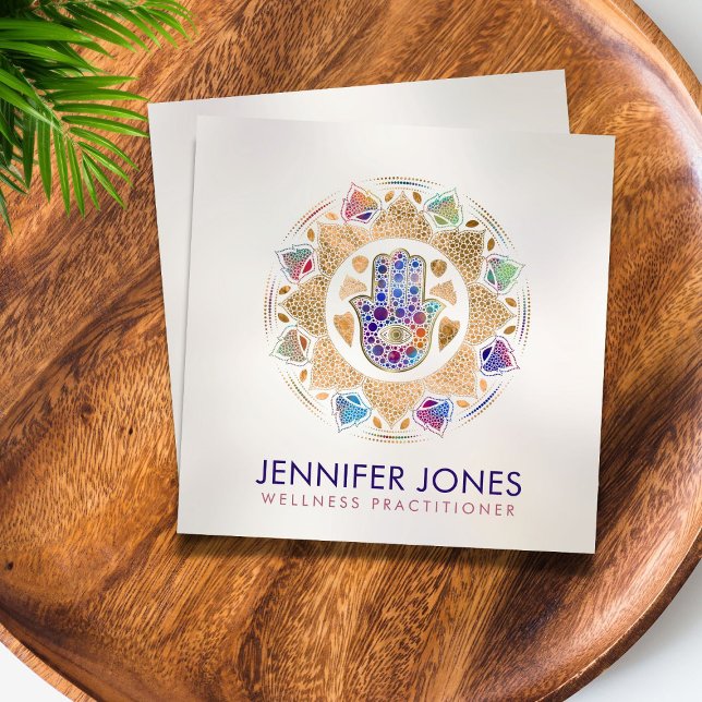 Hamsa Hand -Hand of Fatima in Lotus mandala Square Business Card (Creator Uploaded)