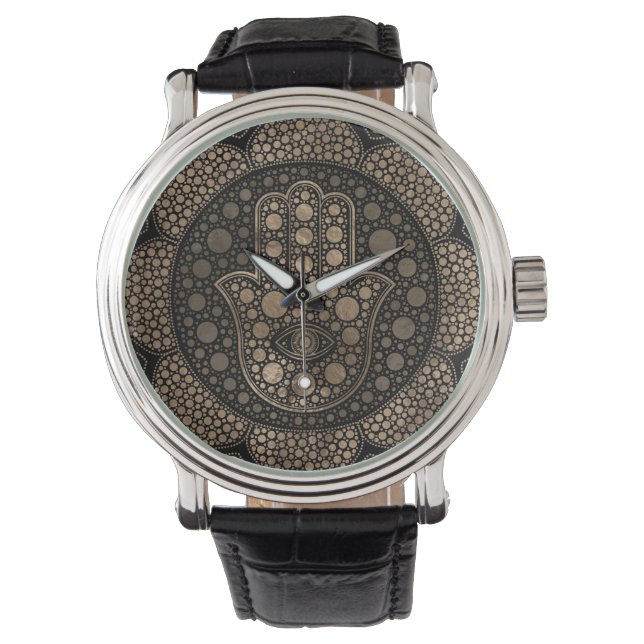 Hamsa Hand -Hand of Fatima in Lotus mandala Watch (Front)