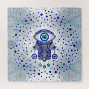 Hamsa Hand -Hand of Fatima Lapis Lazuli and Silver Jigsaw Puzzle