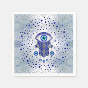 Hamsa Hand -Hand of Fatima Lapis Lazuli and Silver Napkin