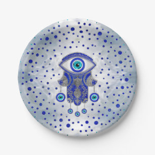 Hamsa Hand -Hand of Fatima Lapis Lazuli and Silver Paper Plate