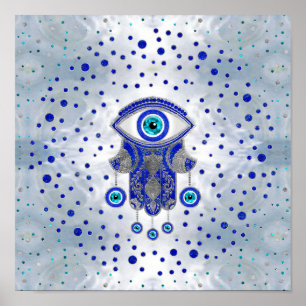 Hamsa Hand -Hand of Fatima Lapis Lazuli and Silver Poster