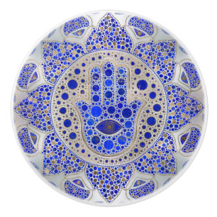 Hamsa Hand -Hand of Fatima on Mother of Pearl Ceramic Knob