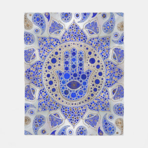 Hamsa Hand -Hand of Fatima on Mother of Pearl Fleece Blanket