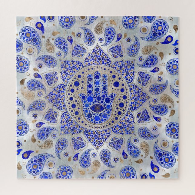 Hamsa Hand -Hand of Fatima on Mother of Pearl Jigsaw Puzzle (Vertical)