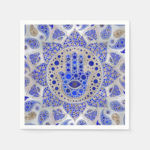 Hamsa Hand -Hand of Fatima on Mother of Pearl Napkin
