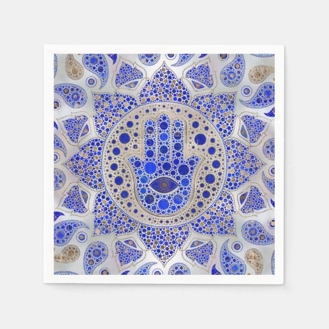 Hamsa Hand -Hand of Fatima on Mother of Pearl Napkin (Front)
