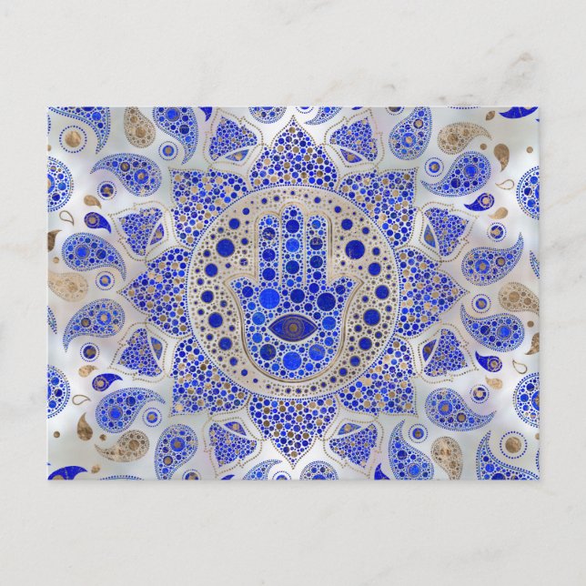 Hamsa Hand -Hand of Fatima on Mother of Pearl Postcard (Front)