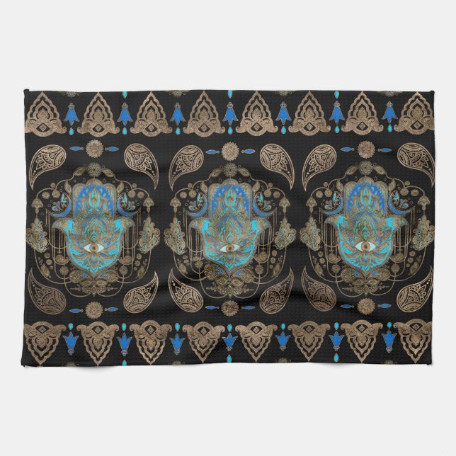 Hamsa Hand -Hand of Fatima Ornament Tea Towel (Horizontal)