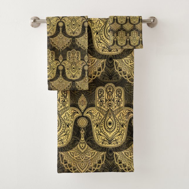Hamsa Hand - Hand of Fatima Pattern Bath Towel Set (Insitu)