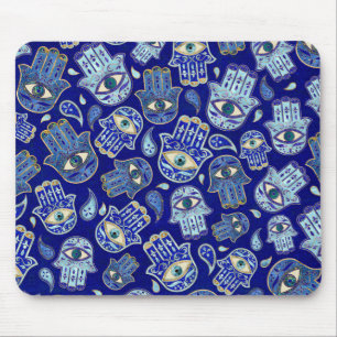 Hamsa Hand - Hand of Fatima pattern Blue Minerals Mouse Pad