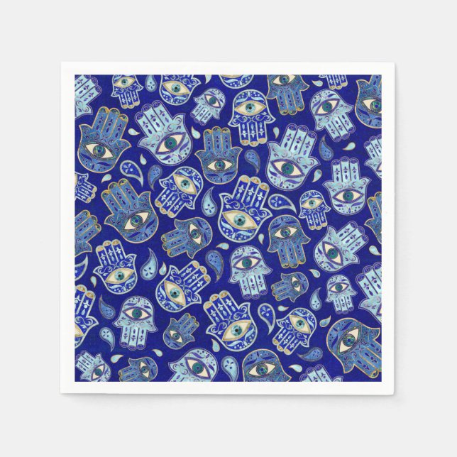 Hamsa Hand - Hand of Fatima pattern Blue Minerals Napkin (Front)