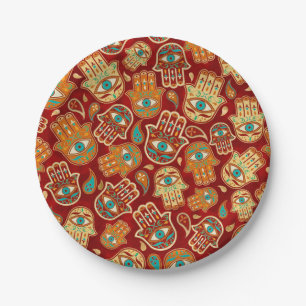 Hamsa Hand - Hand of Fatima Teal Terracotta Paper Plate