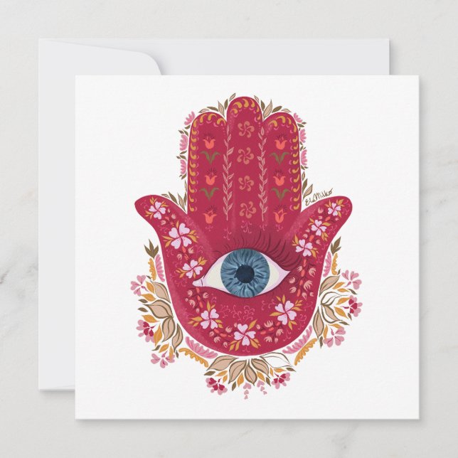 Hamsa Hand_Magenta_Cream Card (Front)