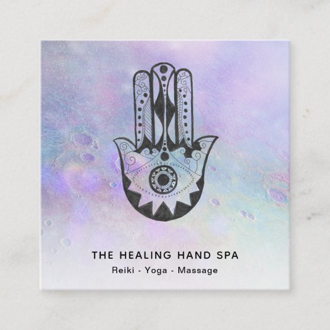 *~* Hamsa Hand of Fatima - Craters of Moon Yoga Square Business Card (Front)