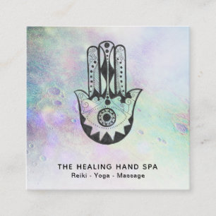 *~* Hamsa Hand of Fatima Craters of Rainbow Moon Square Business Card
