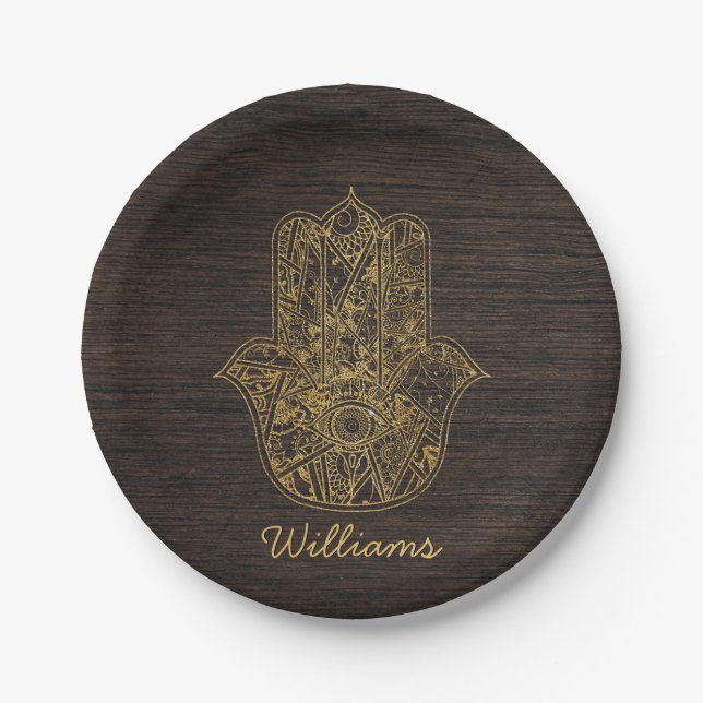 HAMSA Hand of Fatima symbol amulet design Paper Plate (Front)