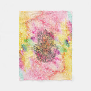 HAMSA Hand of Fatima symbol amulet Henna floral Fleece Blanket