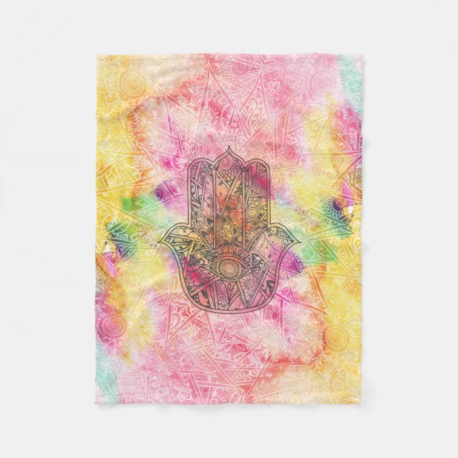 HAMSA Hand of Fatima symbol amulet Henna floral Fleece Blanket (Front)