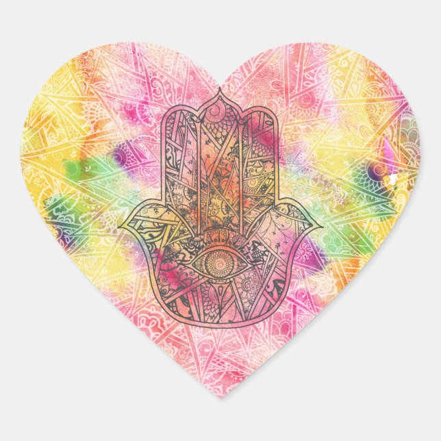 HAMSA Hand of Fatima symbol amulet Henna floral Heart Sticker (Front)