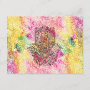 HAMSA Hand of Fatima symbol amulet Henna floral Postcard