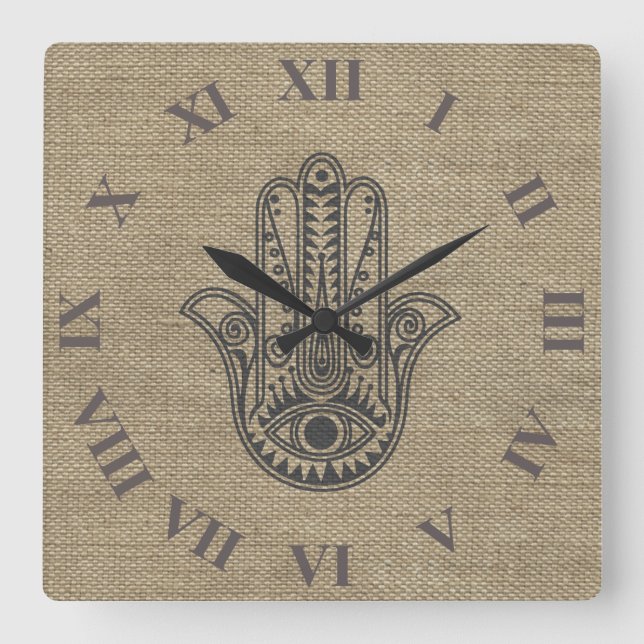 HAMSA Hand of Fatima symbol amulet Square Wall Clock (Front)