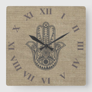 HAMSA Hand of Fatima symbol amulet Square Wall Clock