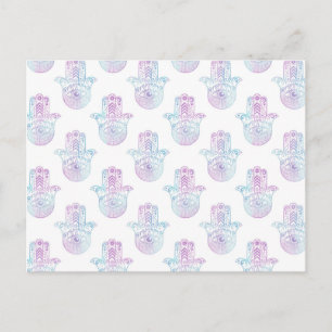 Hamsa Hand Pattern Purple and Blue Postcard