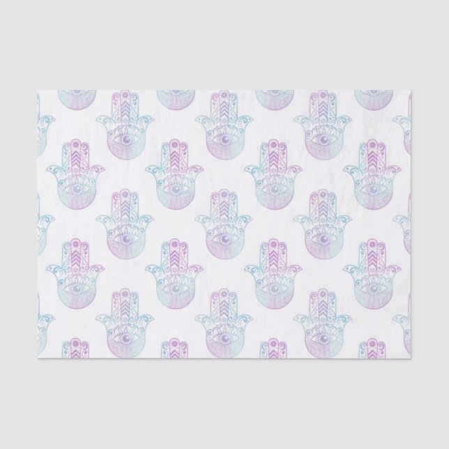 Hamsa Hand Pattern Purple and Blue Tissue Paper (Front)