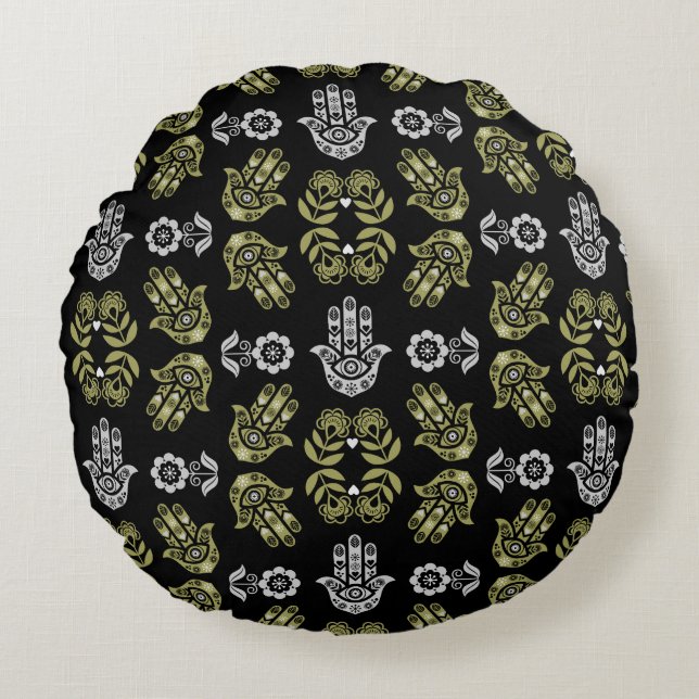 Hamsa Hand Protection Art Round Cushion (Front)