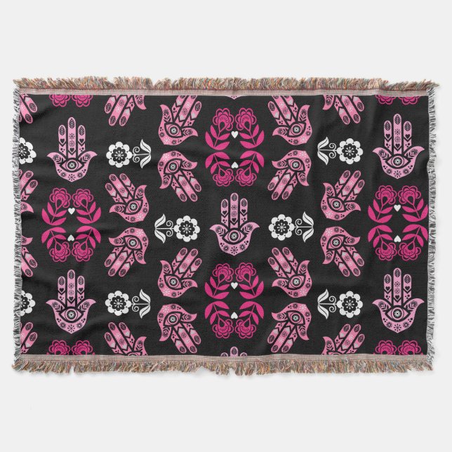 Hamsa Hand Protection Art Throw Blanket (Front)