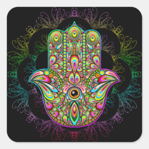 Hamsa Hand Psychedelic Art Square Sticker