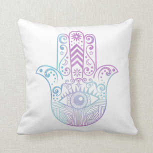 Hamsa Hand Purple and Blue Watercolor Cushion