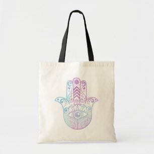 Hamsa Hand Purple and Blue Watercolor Tote Bag
