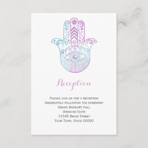 Hamsa Hand Purple Blue Wedding Reception Info Card