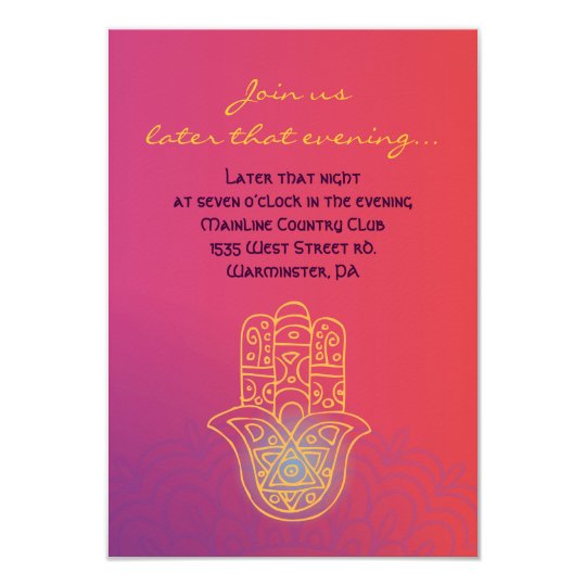 HAMSA HAND Red Orange Bat Mitzvah Party Card