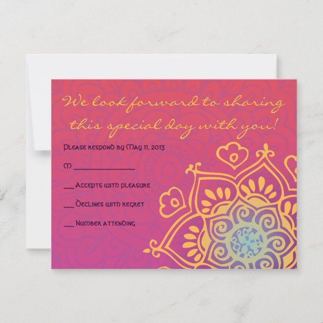 HAMSA HAND Red Orange Bat Mitzvah Reply Card (Front)