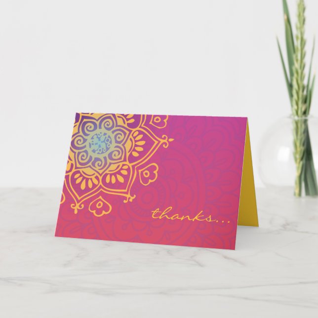 HAMSA HAND Red Orange Bat Mitzvah Thank You Card (Front)